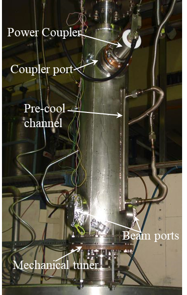 prototype resonator getting ready for cold test (right). prototype resonator getting ready for cold test (right).