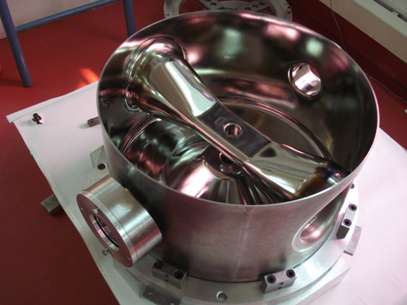 One of the SSR1 resonators in its final stages of fabrication. One of the SSR1 resonators in its final stages of fabrication.
