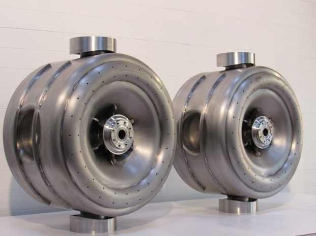 The two SSR1 bare niobium resonators before their shipment to Fermilab. The two SSR1 bare niobium resonators before their shipment to Fermilab.